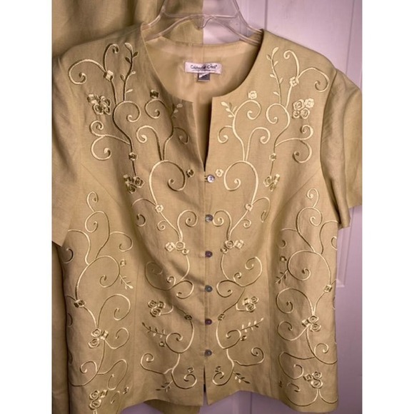 Coldwater Creek Mint Green 2-piece Blazer Skirt Embroidery Sz W18 Linen Blend - Picture 6 of 10